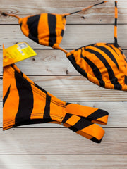 Bikini Tira Dupla Brasileño Cebra Naranja