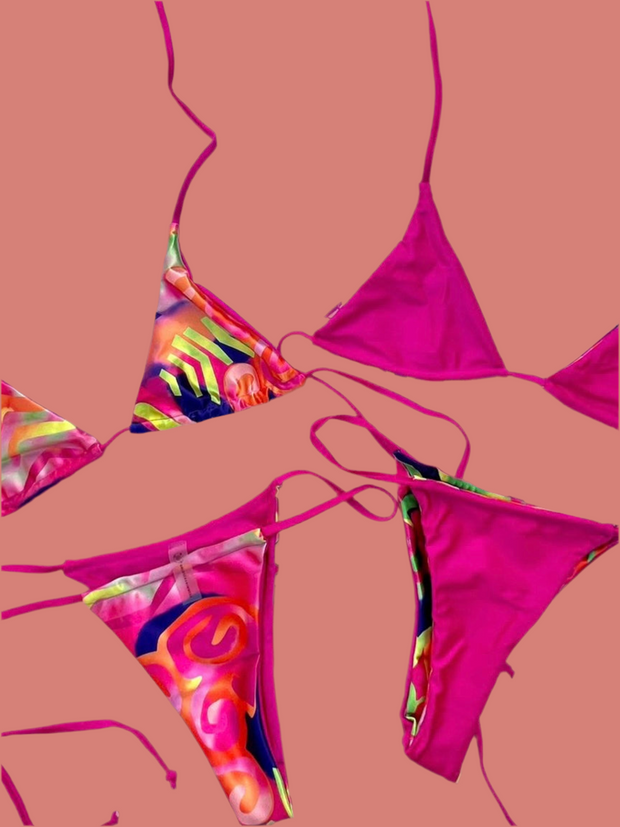 Bikini Reversible Molucas Cortinillas Gold.w Fucsia