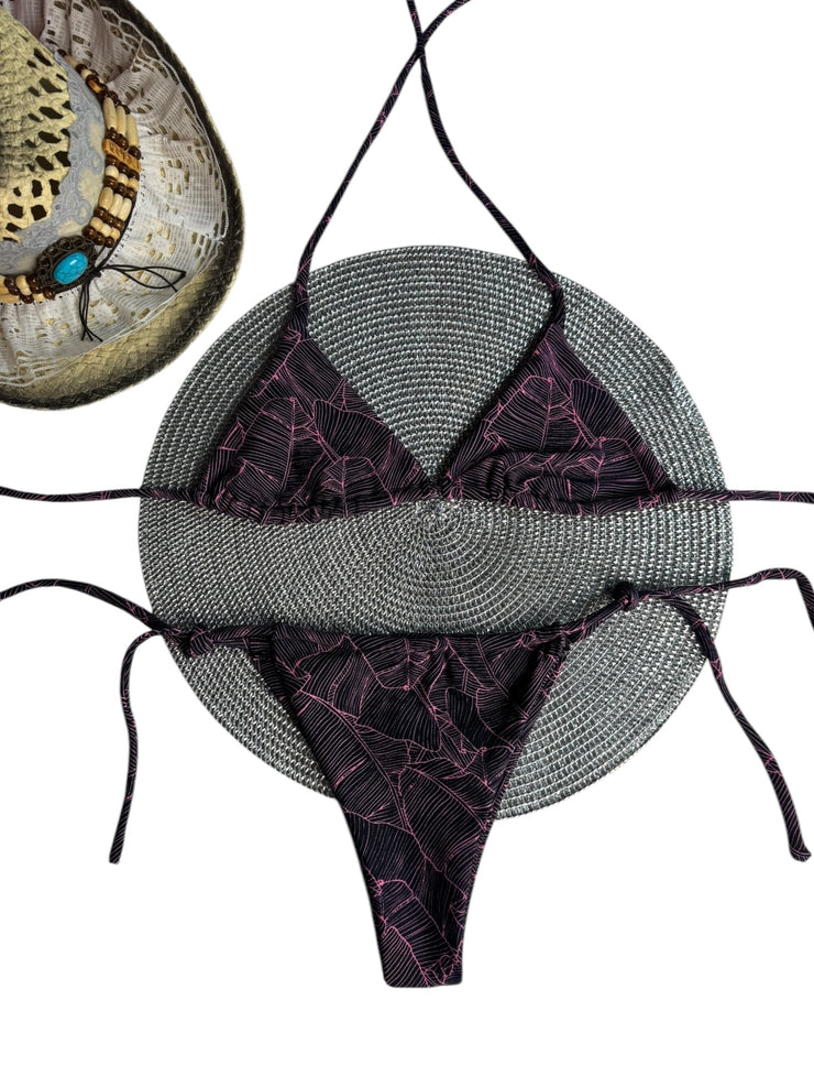 Bikini Colombiano Cortinillas Hojas Rosa