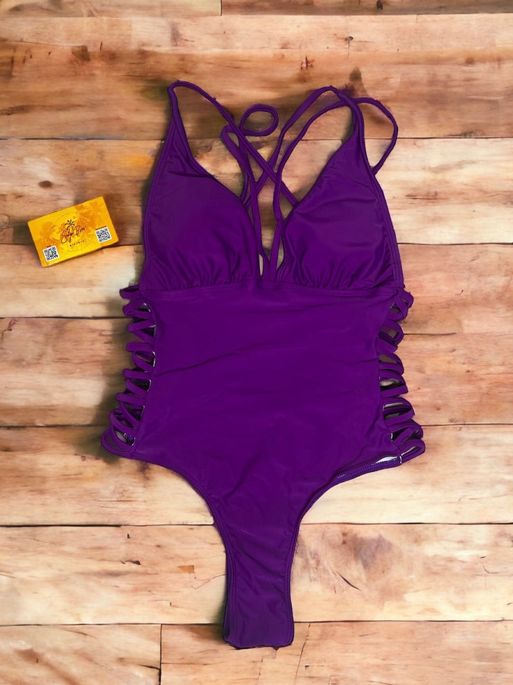Bañador mujer laterales calados Morado New