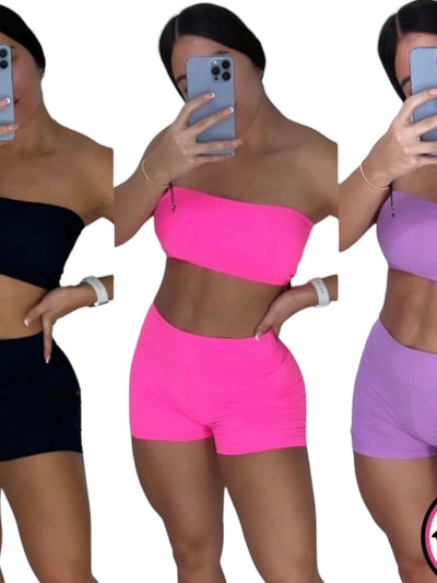 Conjunto Shorts+Top Nylon Fucsia