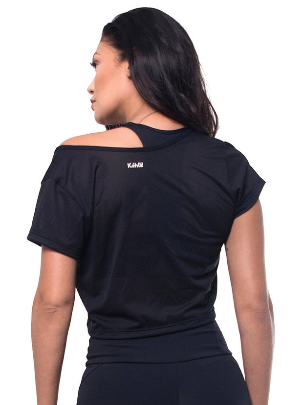 Camiseta Cropped Escote Canoa Azul 20204.200