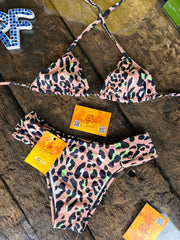 Bikini Tira Ancha Print Ocre V